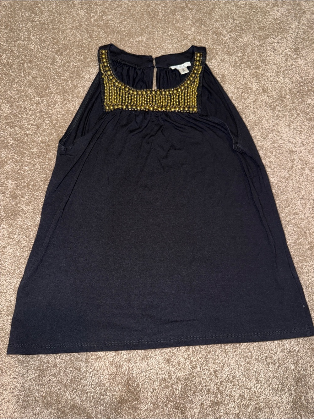 Cache Black Top with Gold Studded Beaded Detail - Medium